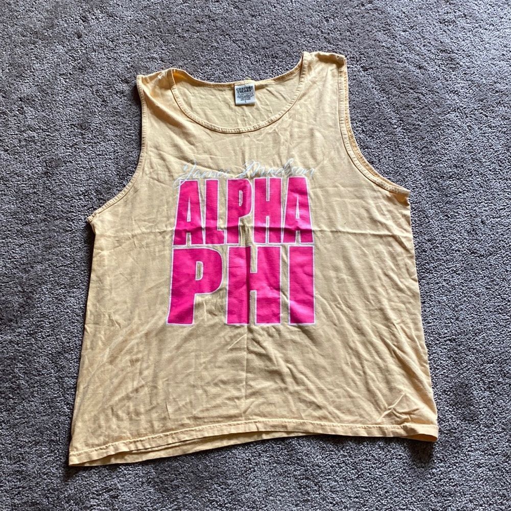 Comfort Colors JMU James Madison University Alpha Phi Muscle Tee SIZE L